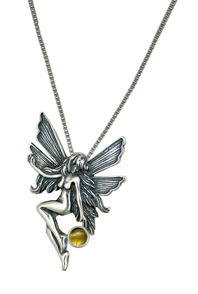 Sterling Silver Fairy Pendant Necklace With Citrine